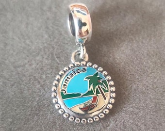 Beach Vacation in Jamaica Dangle Charm Fits Pandora Bracelets,Handmade Jewelry,Gift for her,Fashion fine Jewelry,Silver Jewelry