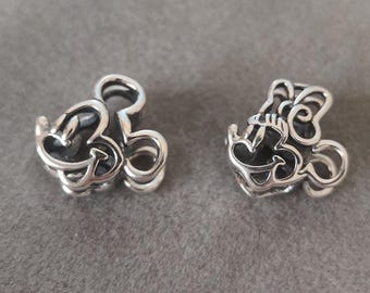 Disney Hollowed Mickey and Minnie Charm Fits Pandora Charms Bracelets DIY Handmade jewelry Gift for her 925 Silver Charm Fashion Jewelry