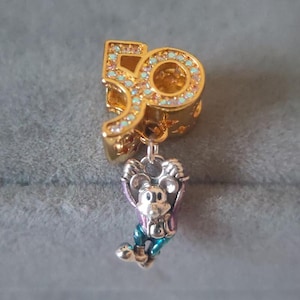 Disney 50th Anniversary Mickey Charm Fits Pandora Charms Bracelets/Gift for her/925 Silver Jewelry/Charm Jewelry for Woman Girl Gift