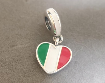 Colgante de corazón con la bandera de Italia: Colgante compatible con Pandora