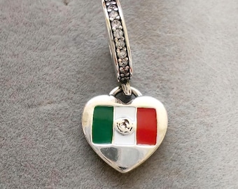 Colgante de corazón con la bandera de México: Compatible con Pandora