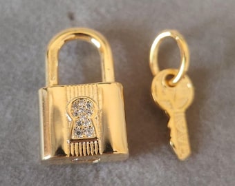 Gold Plated Padlock & Key Dangle Charm: Pandora Compatible