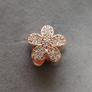 Rose Gold Daisy Charm: Clear CZ Flower, Pandora Compatible