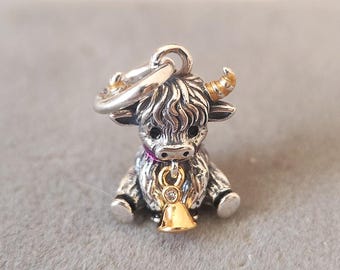 Highland curly-haired Cattle Dangle Charm: Fits Pandora Bracelet Jewelry Sterling Silver