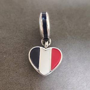 France Heart Flag Dangle Charm Fits Pandora Charms Bracelets DIY Necklace Pendant Gift for her 925 Sterling Silver bead