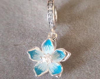 Pandora 14k Gold Plated Blue Blossom Dangle CZ Charm - Etsy