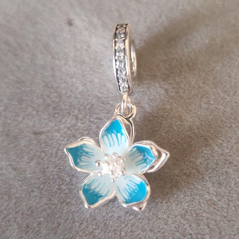 Blue Cherry Blossom 925 Sterling Silver Dangle Charm - Etsy