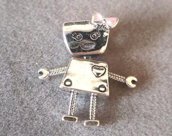 Charm de robot de plata de ley: Colgante Bella Girl para pulsera Pandora