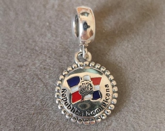 Dominican Republic Flag Charm: 925 Sterling Silver Dangle for Pandora Bracelet