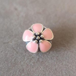 Elegant Pink Cherry Blossom Flowers Clip Charm Fits Pandora Bracelet/Handmade Jewelry/Gift for her/Silver Charm Jewelry for Woman Girl Gift