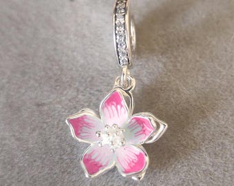 Pink Cherry Blossom 925 Sterling Silver Dangle Charm