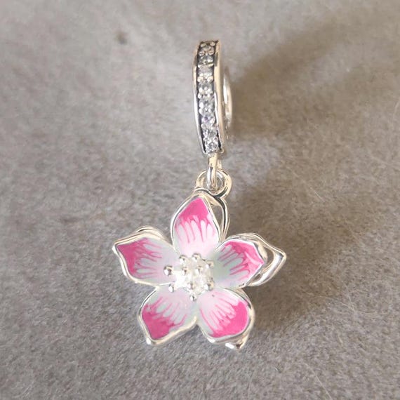 Pink Flower Charm Pandora Blossom Charm Cherry Blossom Dangle