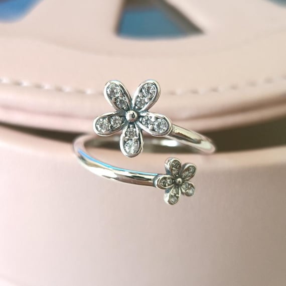 輝くデイジーフラワーオープンリング、女性用リング、ファッション