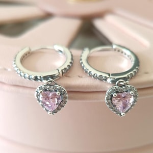 ハローピンクハートフープイヤリング、レディースイヤリング、ファッションジュエリー、彼女へのギフト、925スターリングシルバー