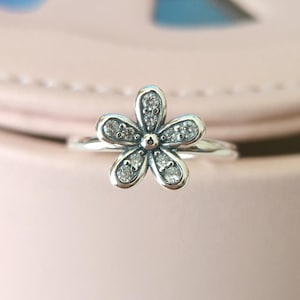 シャインデイジーフラワーリング、女性用リング、ファッションジュエリー、彼女へのギフト、925スターリングシルバー