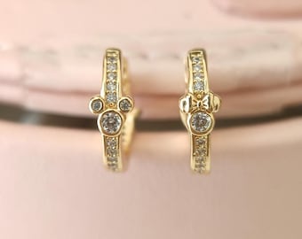 Mickey Mouse & Minnie Mouse Sparkling Hoop Earrings,Earrings for women,Fashion jewelry,Gift for her Gold Plating Size: 13MM