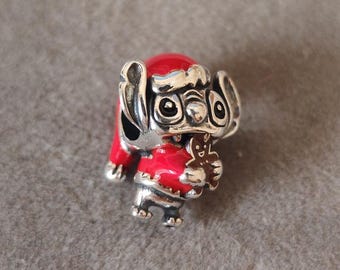 Charm navideño de Disney Stitch para pulseras Pandora, collar y colgante, regalo para ella
