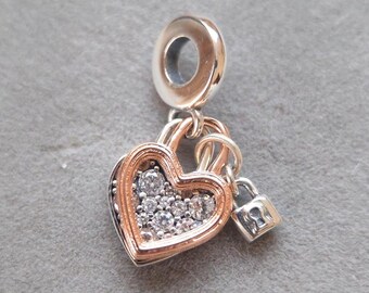 Sterling Silver Double Heart Lock Charm: Pandora Style