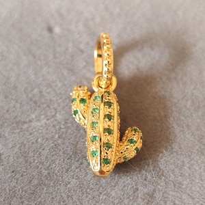 Green CZ Cactus Charm: Gold-Plated 925 Silver Pandora Style Bead