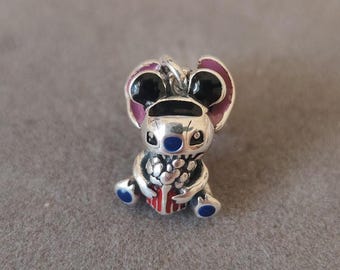 Disney Stitch Popcorn Dangle Charm Fits Pandora Bracelets,Handmade Jewelry,Gift for her,925 Silver Fashion fine Jewelry,charm Jewelry
