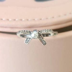 Anillo de lazo de perla, anillos para mujer, joyería de moda, regalo para ella en plata de ley 925