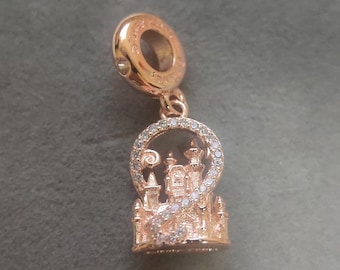 Disneyland Castle Dangle Charm: 925 Sterling Silver Rose Gold Plated