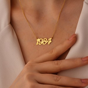 Colar de número personalizado em ouro maciço 14K | Colar personalizado com data e ano | Joias de número da sorte em ouro | Colar personalizado | Presente para ela