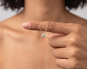 1 CT in het lab gekweekte diamanten ketting, 14 kt massief gouden solitaire kussenhanger