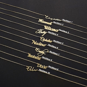 Colar com nome personalizado banhado a ouro - Colar com nome em ouro maciço 14K - Colar com placa de identificação - Joias personalizadas para mulheres - Presente de dia das mães