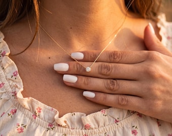 Halskette mit im Labor gezüchtetem Diamanten, Goldkette mit Diamant, Diamantkette für Bräute, minimalistischer Hochzeitsschmuck, Geschenk für Sie
