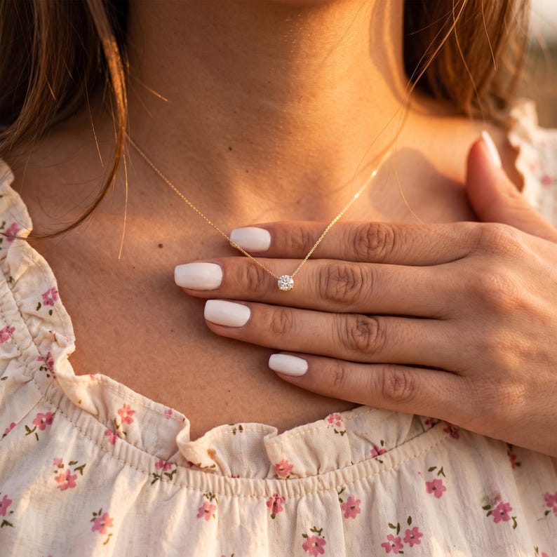 Lab grown diamond solitaire necklace in solid gold with a timeless minimalist design for everyday elegance.