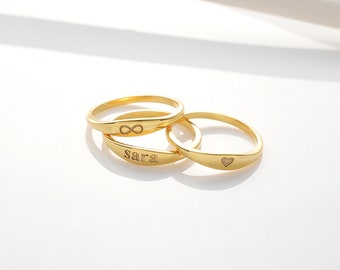 Bague prénom personnalisée pour femme | Bague personnalisée en or délicate | Bague gravée empilable | Cadeau pour elle | Bijoux minimalistes, Rng003