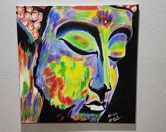 Buddha-Wandkunst, Buddha-Leinwand-Acrylgemälde, mittelgroße Leinwand-Wandkunst, abstrakter Buddha