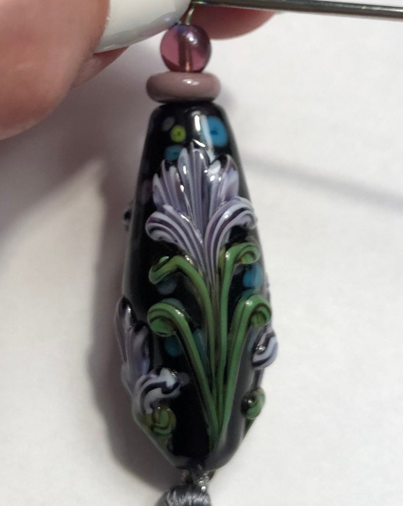 Violet Focal Bead with Applied Florals image 6