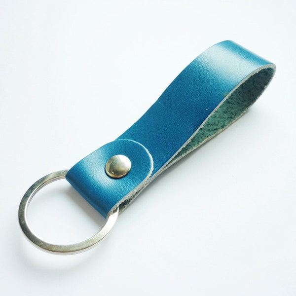 Navy Blue Genuine  Leather Key Fob/Key Keeper/Key Holder/Key Ring - Gift under 15