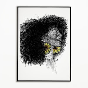 Black Girl Wall Art Print, African American Decor, Inspirational Home Art, Ethnic Woman Illustration, Gift for Her, Living Room Decor