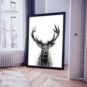 Deer Buck Sketch, Deer Wall Art, Animal Art, Deer, Forest Animal Decor, Hunting Art, Stag Print, Farmhouse Decor, Animal Wall Art, Wildlife