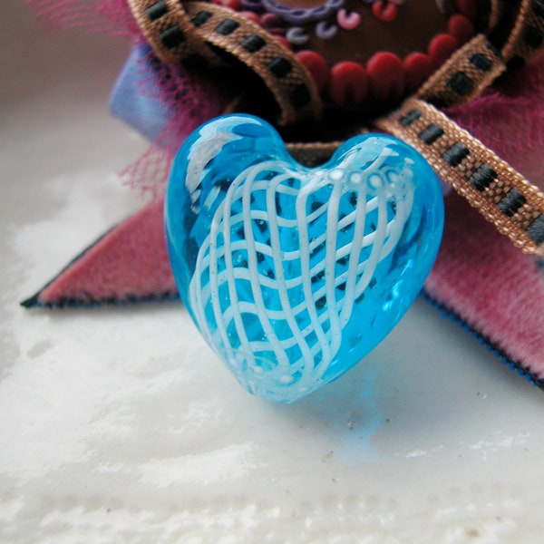 Venetian Murano Zanfirico Glass Heart Bead 20mm