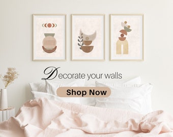Boho abstracte muurkunstafdrukken, boho muurdecoratie, set van 3 muurafdrukken, groene en oranje prints, beige, groen, terracotta, boho kunst aan de muur