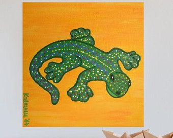 Lizard Pedro ... ooak, original, painting, 7.9 x 7.9", 20 x 20 cm, acrylic, animal, fantasy, reptile, wildlife, fauna, unique, contemporary