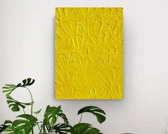 Yellow ... structure, minimalistic, abstract, original, painting, mixed media, 6.3 x 8.66 ", 16x22 cm, acrylic, ooak, 3D, wall decoration