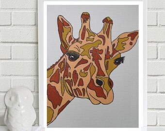 Girafe Giovanni ... ooak, peinture originale, gouache sur papier, 10,5 x 14,5 cm, girafe, afrique, fantastique, animal, faune sauvage, contemporain
