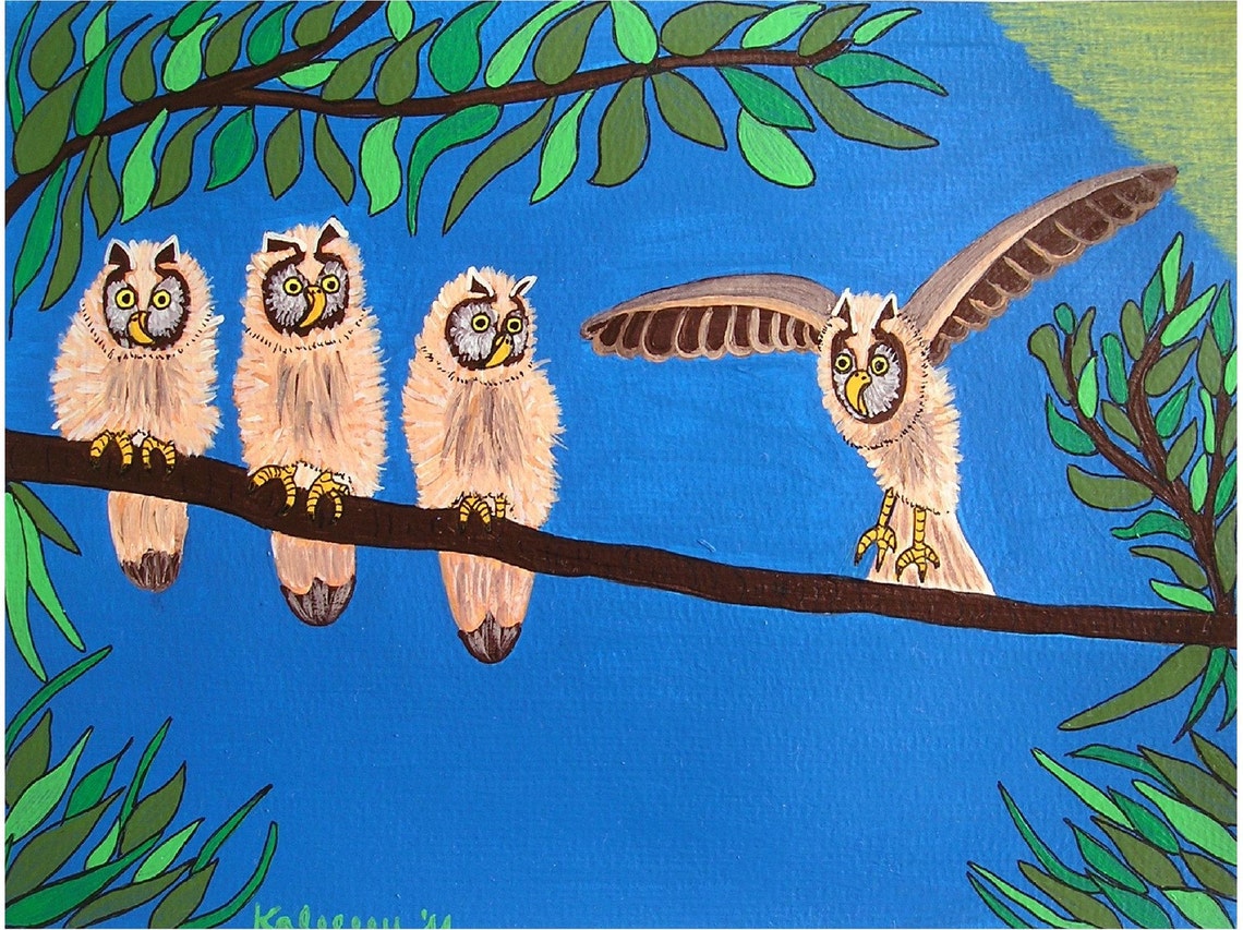 Owls Courage to Fly Ooak Original Painting Acrylics on Etsy