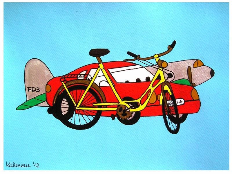 gemälde zeichnung druck mädchen auf dem fahrrad nach der schule