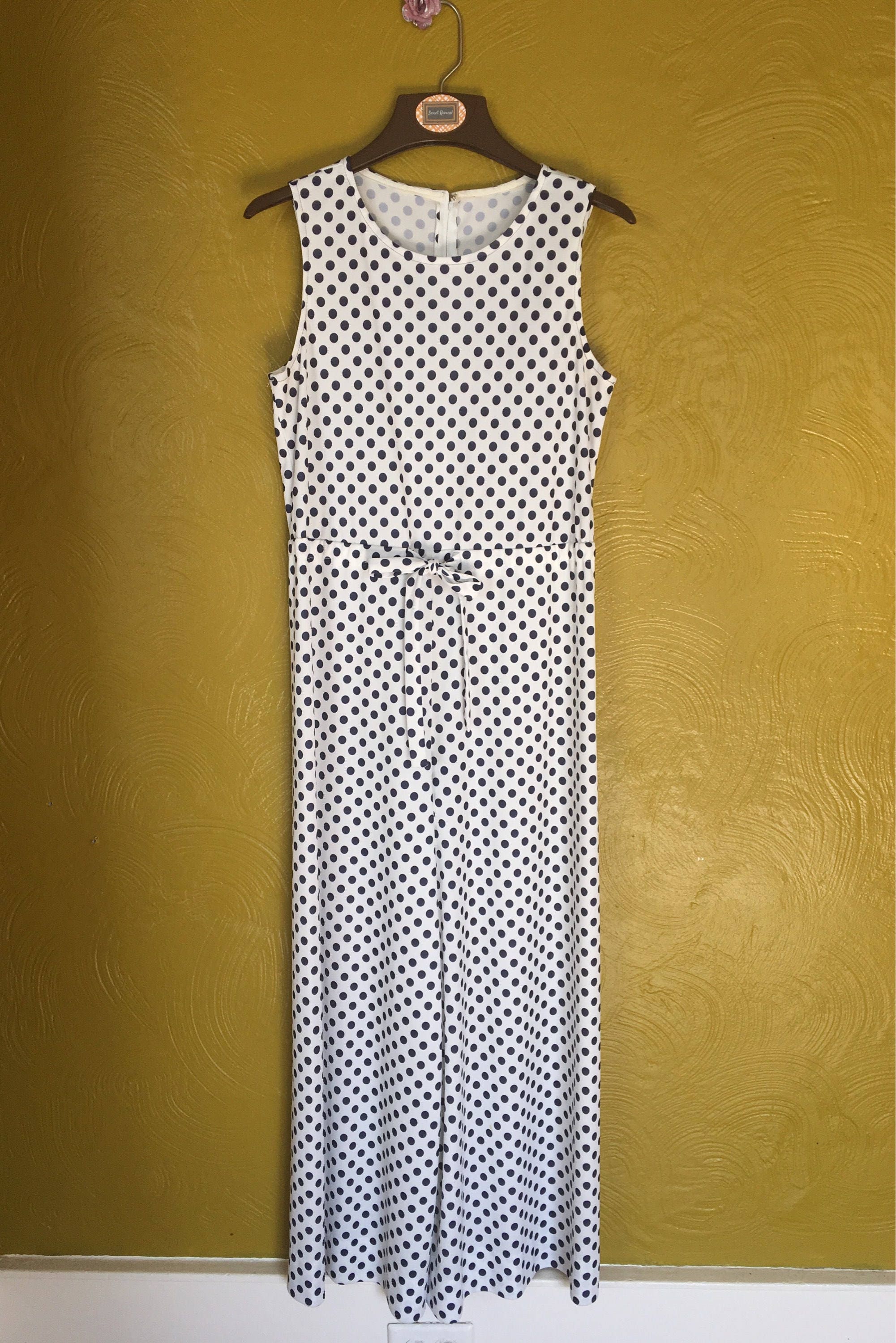 White And Navy Blue Polkadot Jumpsuit 60 S Etsy