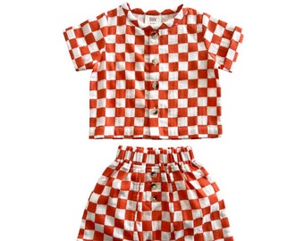 Tangerine Checkerboard / Organic Finley Set