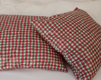 Large Waverly Feather Throw Pillows, Red and Green Wavy Check for Bedroom, Living Room, Chairs, Bed, Sofas