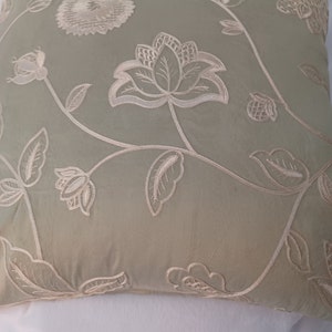 COLFAX AND FOWLER Embroidered Silk French Floral Feather Pillow, Sage Green/Ivory image 1
