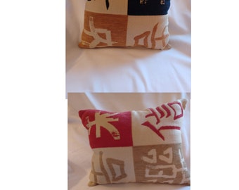 Tan, Red and Black Traditional Asian Throw Pillow "Chinese Characters" for Sofa, Bed or Chairs, Handmade