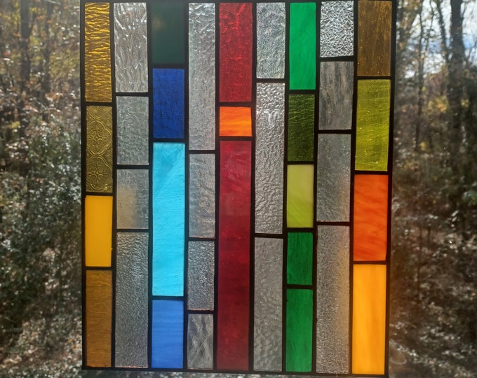 Real Stained Glass CHANGING LANES Large Suncatcher, Multicolor, Ready to Hang Vertically or Horizontally, Rainbow Colors for Family, Friends